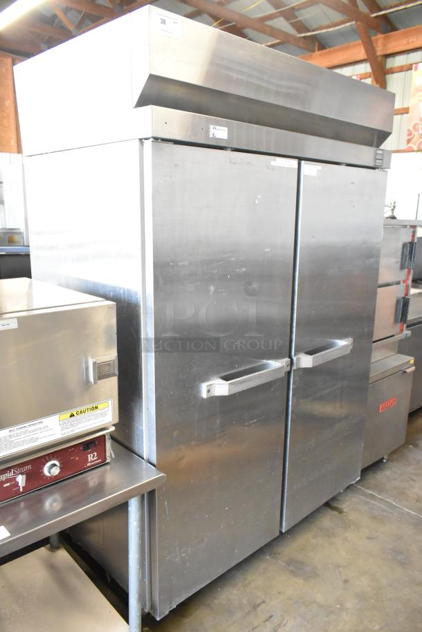 2024 Hobart QF2 stainless steel commercial 2-door reach-in freezer with poly-coated racks, 120 volts, 1 phase, excellent condition.