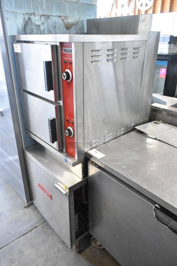 Vulcan VSX24G stainless steel gas steam cabinet, dual compartments, 200,000 BTU, excellent condition, branded control panel.