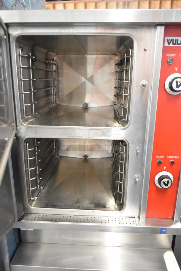 Vulcan VSX24G Stainless Steel 2 Compartment Steam Cabinet, 200,000 BTU, natural gas, clean, visible control panel.