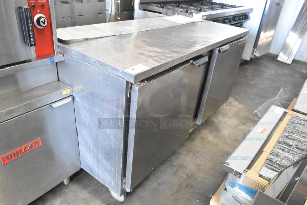 Beverage Air stainless steel 2 door undercounter cooler on casters. 115 volts, 1 phase, commercial use, good condition.