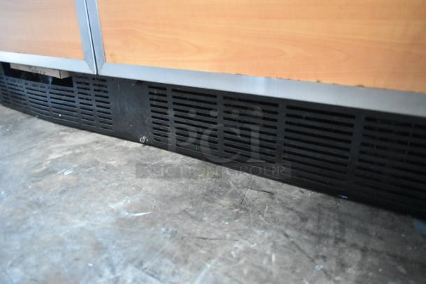 Duke RUF-48M stainless steel commercial 2-door work top cooler, front vent detail, 120 volts, 1 phase, used condition.