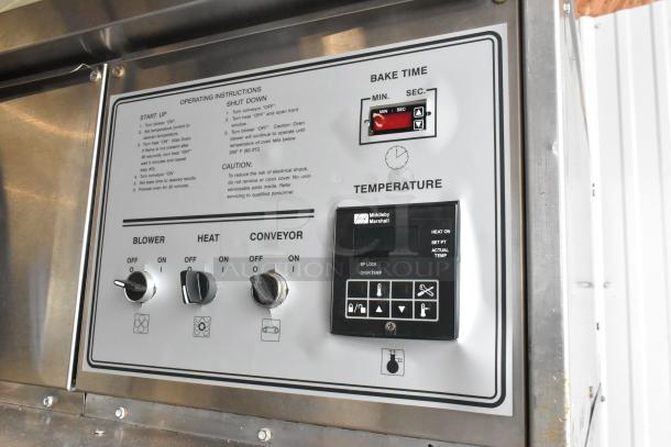 Middleby Marshall PS360 pizza oven control panel, showing bake time, temperature settings, and operating instructions.