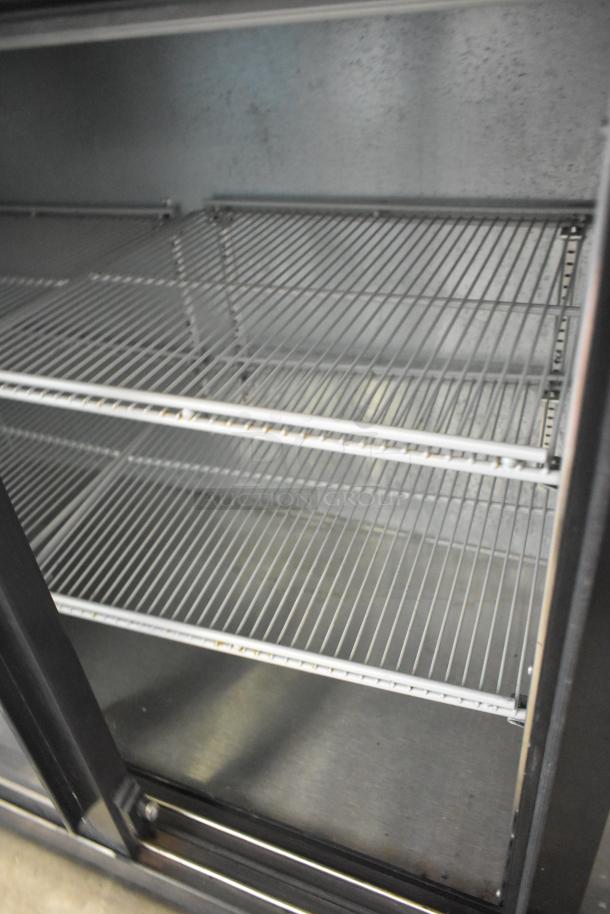Beverage Air BB72HC-1-GS-B-27 commercial cooler, metal, three glass doors, interior shelving, 115 volts, 1 phase.