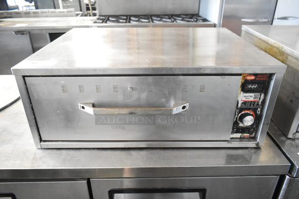 Hatco stainless steel commercial single drawer warming drawer, 115V, used condition, with control knob and markings.