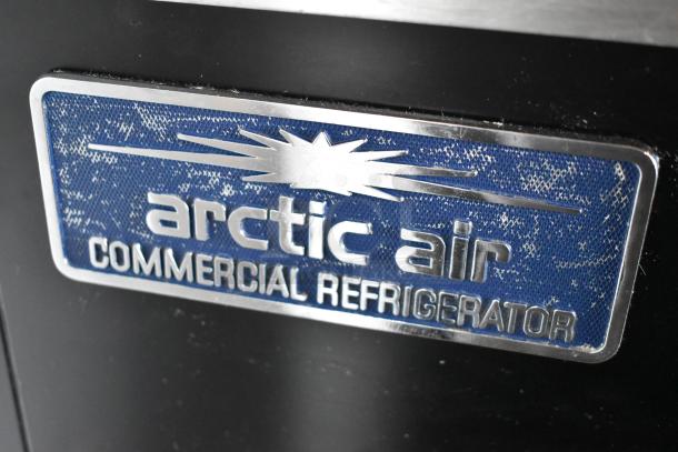 Arctic Air AUB65RZ Commercial Back Bar Bottle Cooler, metal build, 2 sliding lids, on casters, 115V, 1 Phase, logo shown.
