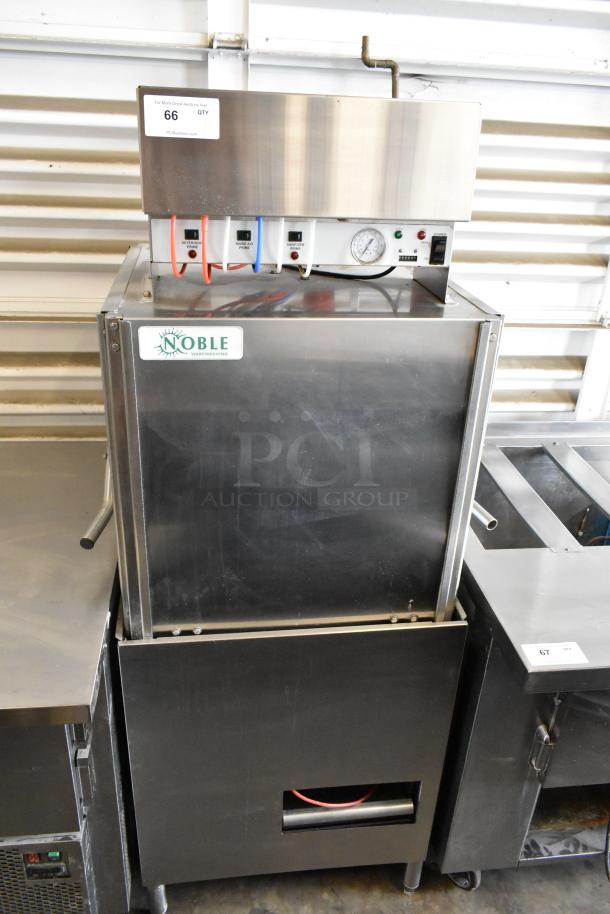 Noble Wareforce I-E commercial low temp dishwasher, stainless steel, 115V, 1 phase, straight pass through, with control panel.