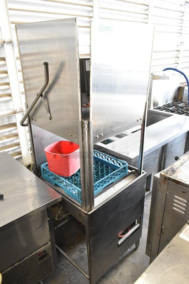 Noble Wareforce I-E stainless steel low-temp commercial dishwasher, 115V, single-phase, straight pass-through design.