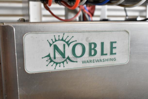 Noble Wareforce I-E dishwasher, stainless steel, low temp, straight pass through, 115V, 1 phase, commercial use. Logo shown.