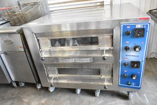 2021 Bakers Pride EP-2-2828 SuperDeck Stainless Steel Commercial 2 Deck Pizza Oven w/ Broken Cooking Stones. 208 Volts, 1 Phase. - Item #1199320