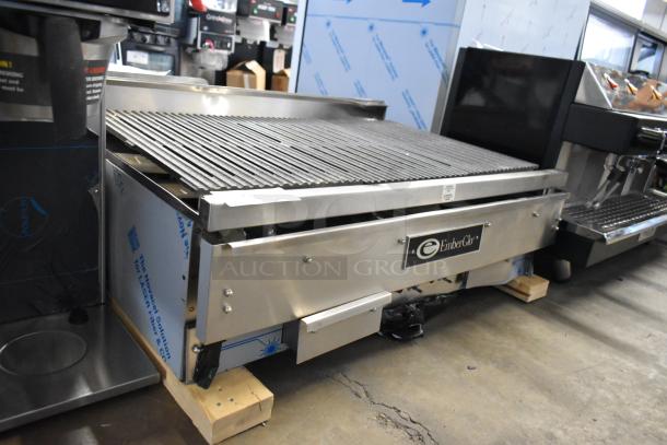 EmberGlo Stainless Steel Commercial Charbroiler Grill, countertop design, durable construction, excellent condition, EmberGlo branding visible.