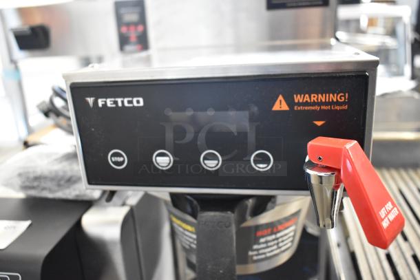 2025 Fetco CBS-1221 stainless steel countertop coffee machine with hot water dispenser, metal brew basket, 120/208-240V, 1 phase.
