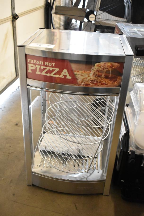 Brand new ServIt 423PDW12D1 stainless steel pizza warmer with 4-shelf rotating rack, 120 volts, full-service, scratch and dent.