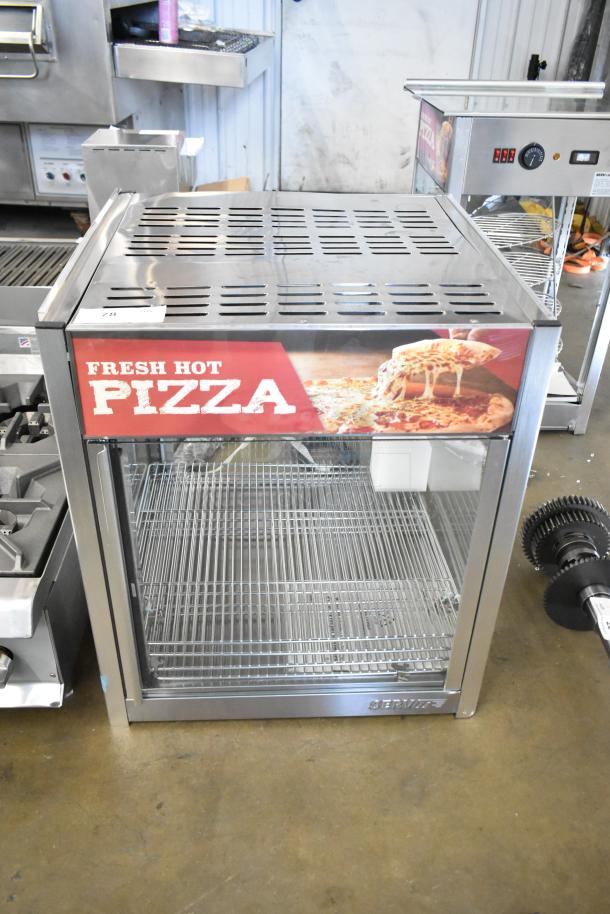 Brand new ServIt 423PDW18D2S stainless steel 18" countertop display warmer with 4 shelves. Includes "Fresh Hot Pizza" sign.