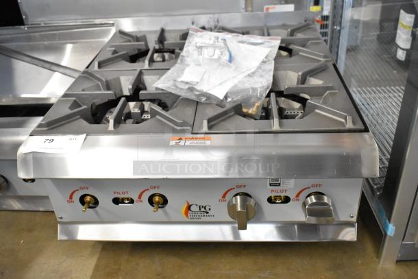 Brand new Cooking Performance Group 351RCPG24NL 4-burner gas hot plate, 88,000 BTU, stainless steel, in box.