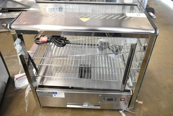 BRAND NEW ServIt 423HDM26SA stainless steel 26" heated display case, three shelves, 120V, broken glass, missing rear doors.