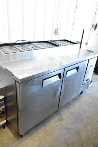 2018 Atosa MPF8202GR Stainless Steel Commercial Pizza Prep Table on Commercial Casters. 115 Volts, 1 Phase. - Item #1199363
