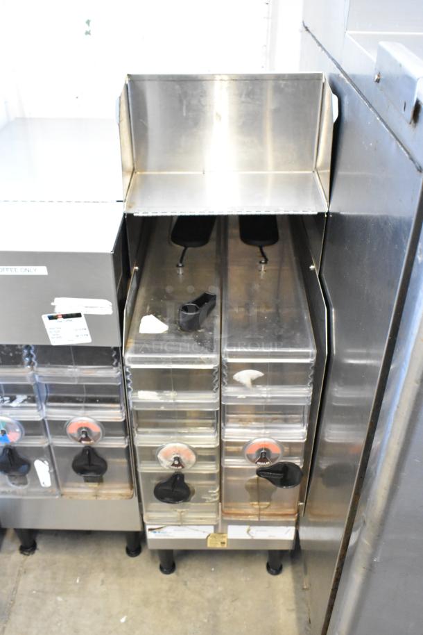 Bunn ICDD-3 Stainless Steel Reservoir Stand, dual reservoirs, commercial-grade, used condition, visible control knobs.