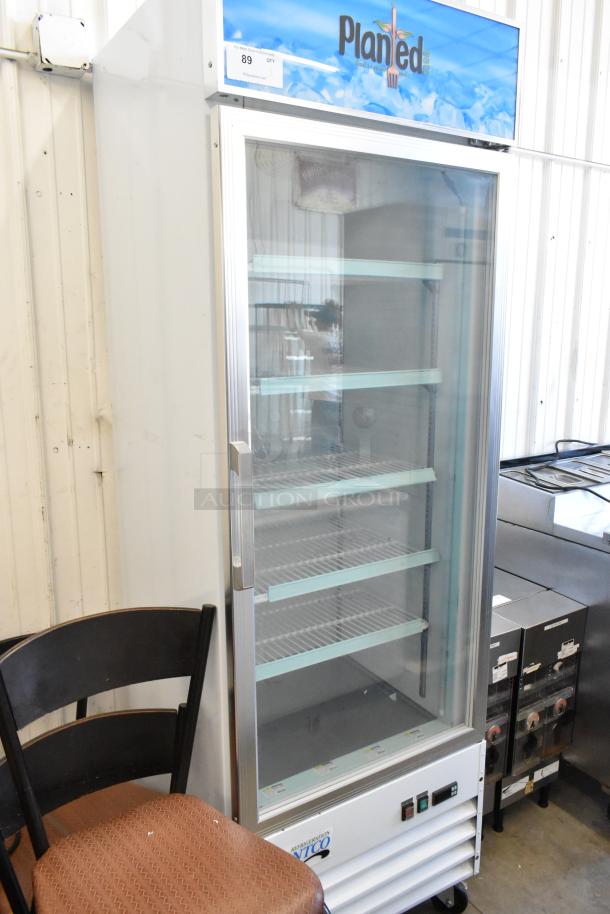 Avantco 178GDC12FHCW commercial single door cooler, metal frame, poly-coated racks, on casters, 115V, 1 phase.
