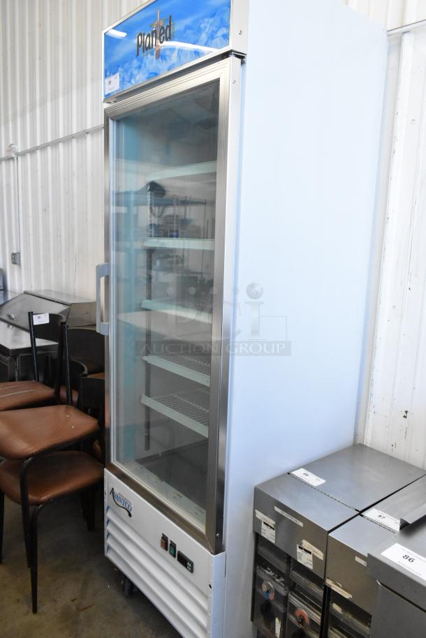 2022 Avantco 178GDC12FHCW single door cooler merchandiser, poly coated racks, on casters, 115V, 1 phase, excellent condition.