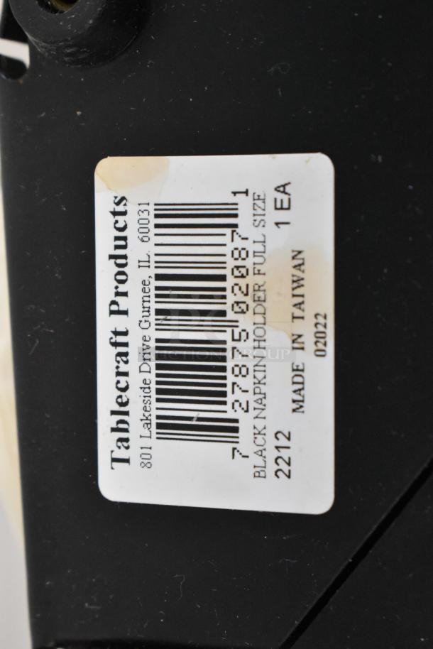 Tablecraft black metal napkin dispenser, full size, barcode 722787502087, made in Taiwan. Model 2212. Lot of 10.