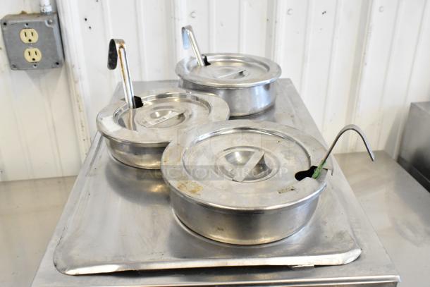 Avantco 177W50CKR stainless steel commercial countertop food warmer with three drop ins, 120 volts, 1 phase, used condition.
