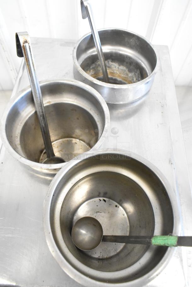 Avantco 177W50CKR stainless steel food warmer with 3 drop-ins, 120V, 1 phase. Visible wear, includes ladles.