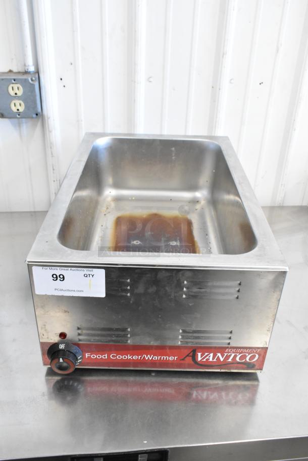 Avantco 177W50CKR stainless steel countertop food warmer, 120V, 1 phase, with 3 drop-ins, visible wear, auction tag "99".