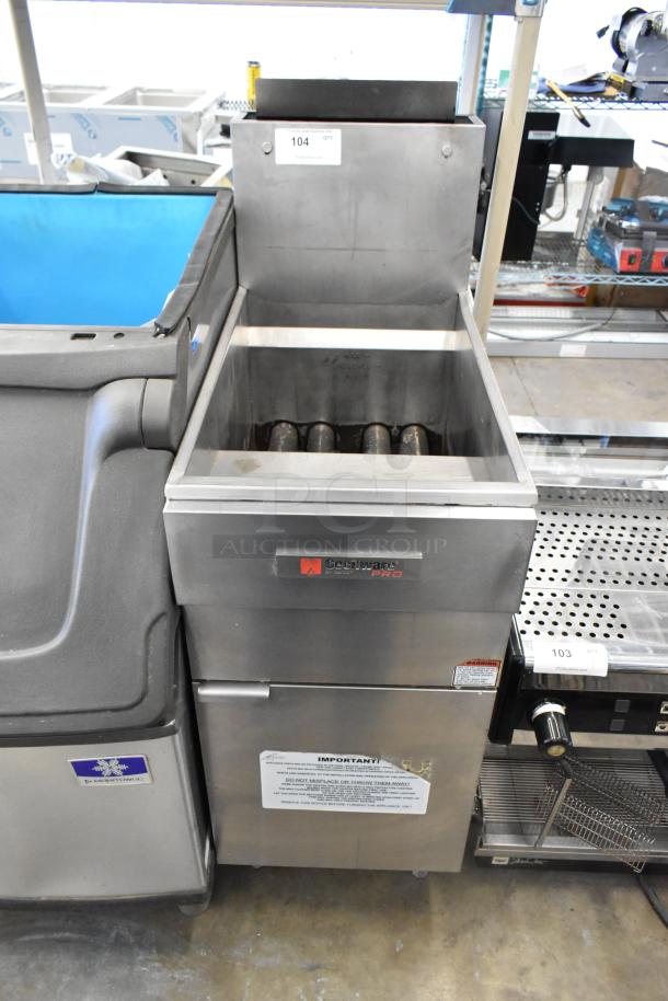 2021 Cecilware FMS504NAT stainless steel commercial gas fryer in good condition, with visible warning labels and model branding.