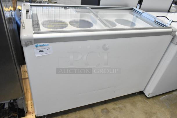 2024 Excellence EDC-8HC Metal Commercial Chest Freezer, glass sliding top, on casters, 115V, good condition.