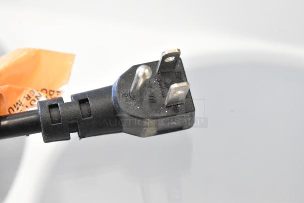 Power plug for the 2024 Excellence EDC-8HC Metal Commercial Chest Freezer, 115 Volts, 1 Phase. Black with visible prongs.