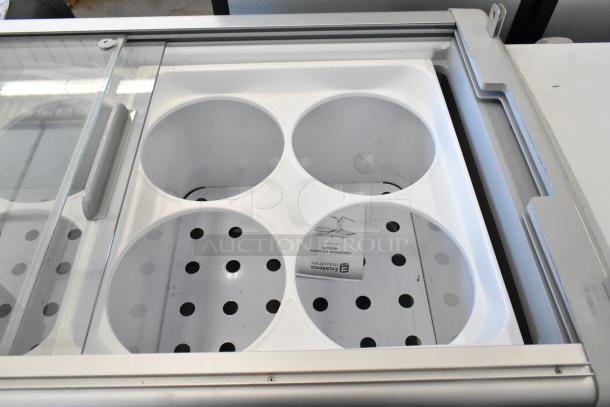 2024 Excellence EDC-8HC metal commercial chest freezer with clear sliding lid, adjustable interior, on casters, 115V, 1 Phase.
