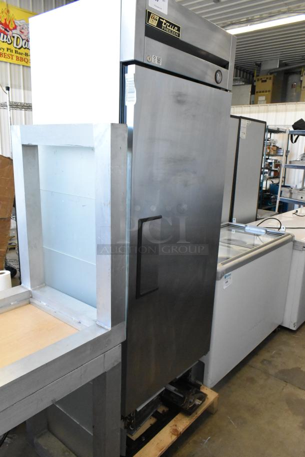 True T-19F stainless steel commercial freezer, single door, 115V, 1 phase, excellent condition, branded labeling visible.
