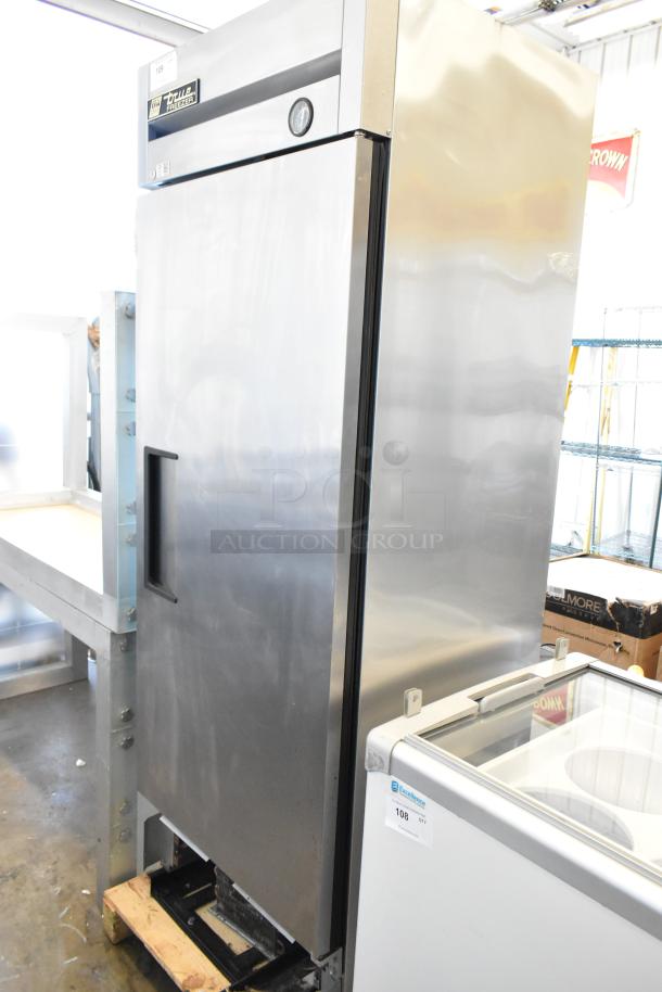 True T-19F stainless steel commercial single door reach-in freezer, 115 volts, 1 phase, in good condition.