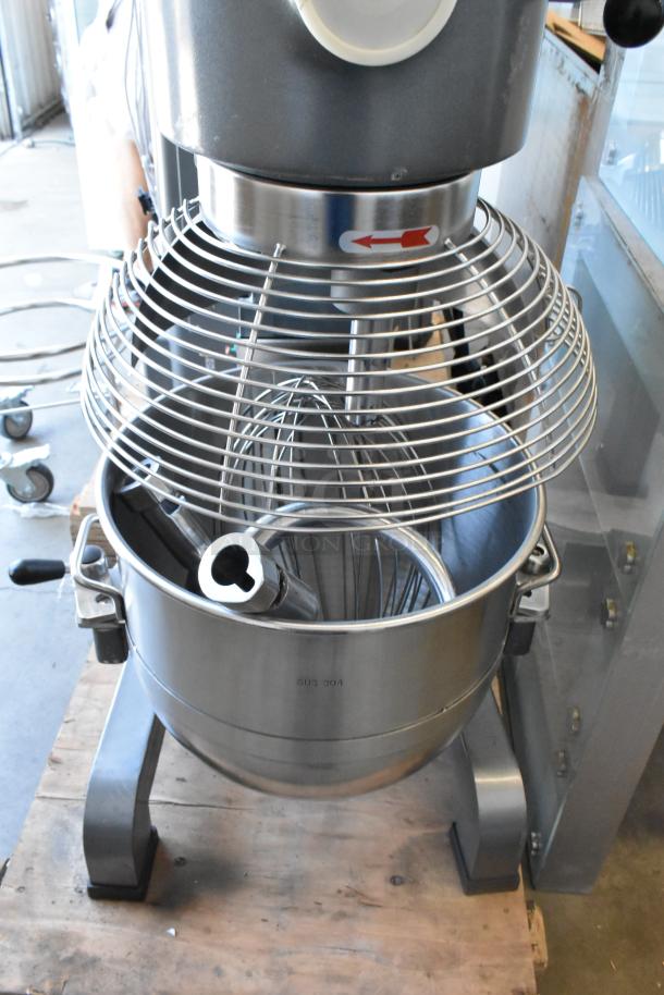 Avantco MX40H 40 Quart Planetary Dough Mixer with stainless steel bowl, bowl guard, attachments. 240V, 1 Phase.