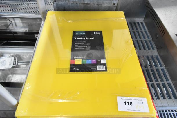 7 new scratch and dent Choice cutting boards: yellow 40724185YL 24" x 18" x 1/2". Includes brown and red boards.