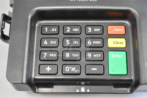 Ingenico iSC Touch 250 credit card reader keypad with visible numeric and functional keys.