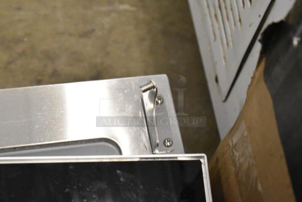 KoolMore KM-CGD-8HP stainless steel countertop ice cream display case, visible hinge detail, minor scratch and dent condition.