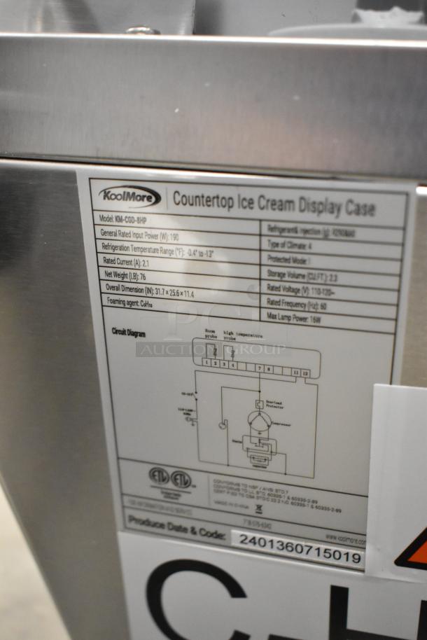 KoolMore KM-CGD-8HP stainless steel countertop ice cream display case with four pans. Features broken glass. 110-120V.