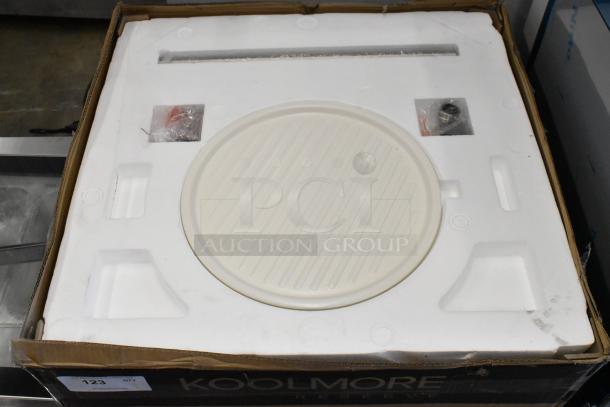 Brand new KoolMore KM-CWO24-AFSS 24" speed oven microwave in original packaging, minor box damage visible.