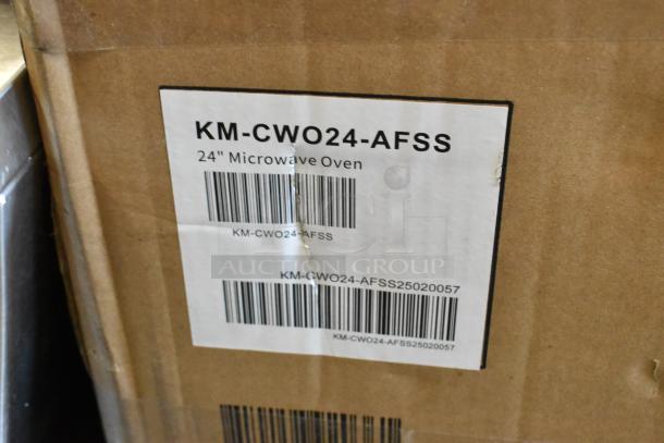 KoolMore KM-CWO24-AFSS 24" Speed Oven Convection Microwave, new scratch and dent, barcode label visible.
