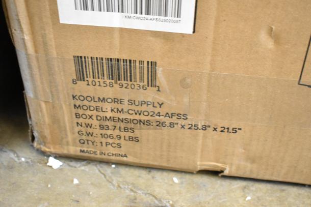 BRAND NEW SCRATCH AND DENT! KoolMore KM-CWO24-AFSS Speed Oven. Box: 26.8"x25.8"x21.5", 93.7 lbs. Made in China.