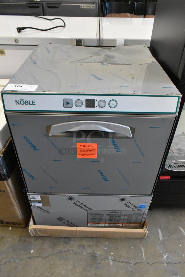 Noble 495HTUC24 stainless steel undercounter dishwasher, brand new with scratches; high-temperature model with booster heater.