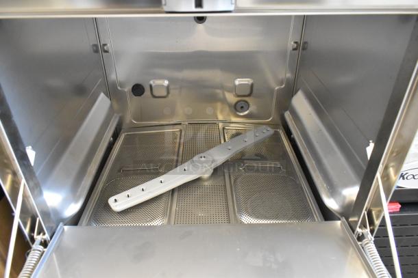 Noble 495HTUC24 stainless steel undercounter dishwasher; high-temp, booster heater, brand new, slight scratches.