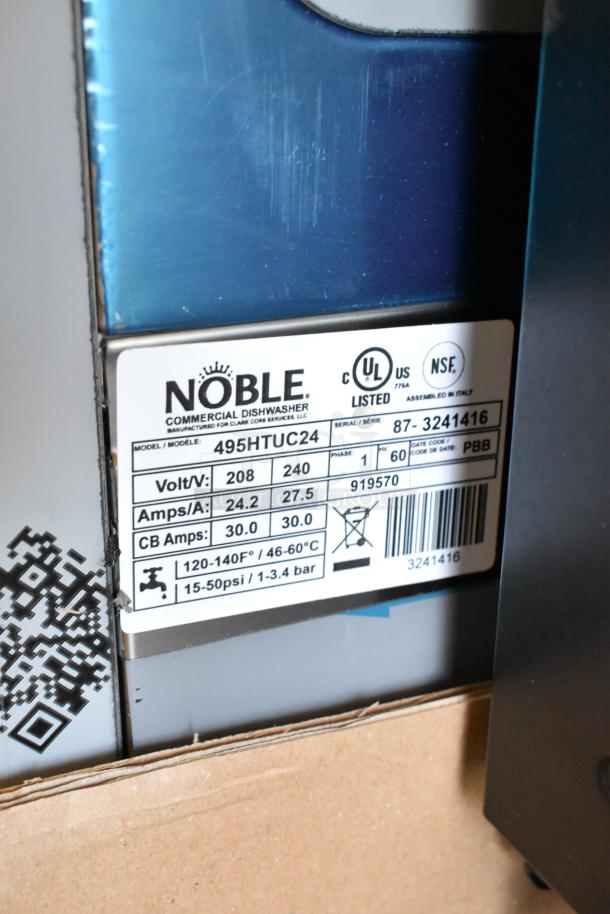 Noble 495HTUC24 stainless steel undercounter dishwasher with booster heater tag. Volt: 208/240. Brand new, scratch and dent.