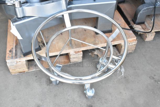 Brand new Avantco 177MX60H 60 Quart Mixer with stainless steel bowl, bowl guard, dolly, and attachments on wood pallet.