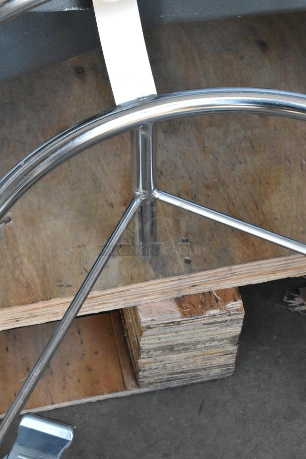 Avantco 177MX60H 60 Quart Dough Mixer with bowl dolly, metal frame close-up. New, scratch and dent condition.