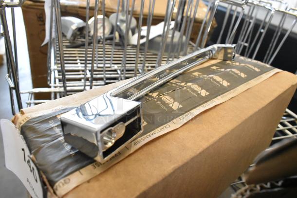 BRAND NEW Kason 10007005000 handle, model 907-005000, chrome finish, slight scratch and dent, on packaging with label visible.