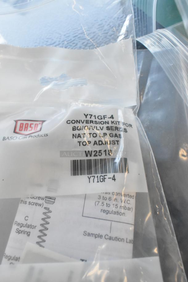 5 new items including a BASO W2518 conversion kit. Packaging shows model Y71GF-4, for NAT to LP gas conversion.