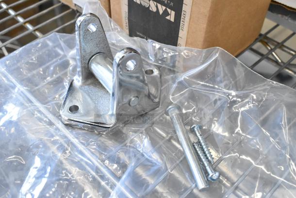 Brand new Kason hinge pieces in packaging; includes screws. Scratch and dent condition. Box labeled "Kason."