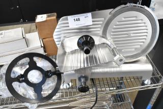 BRAND NEW SCRATCH AND DENT! Avantco 177SL310 Metal Commercial Countertop Meat Slicer w/ Blade Sharpener. 115 Volts, 1 Phase. - Item #1199474